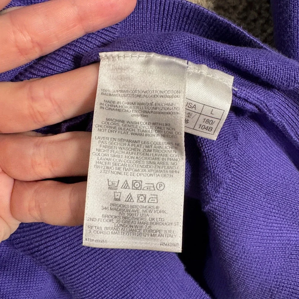 Brooks Brothers V-Neck Sweater Men Large Purple Supima Cotton Knit